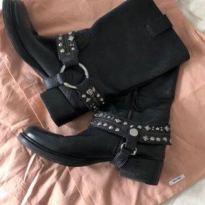 Miu Miu Black Biker Boots - Pebbled Leather